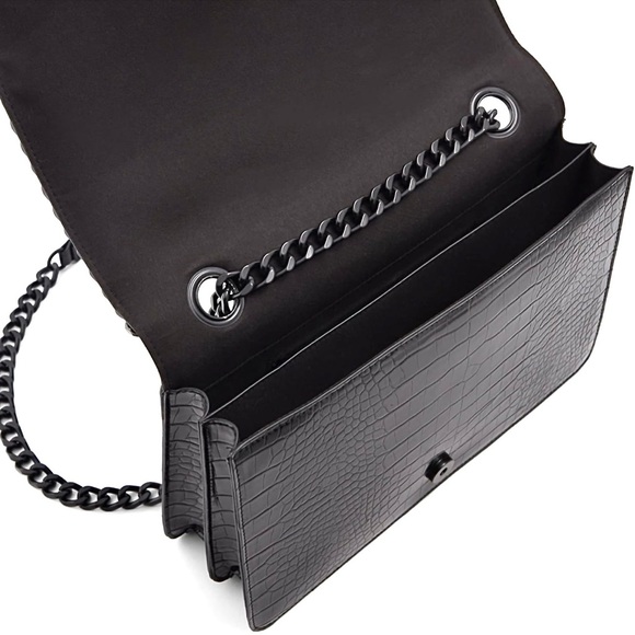 Aldo Black Crocodile Embossed Black Metal Chain Crossbody Bag and Handbag NWOT - Picture 5 of 12